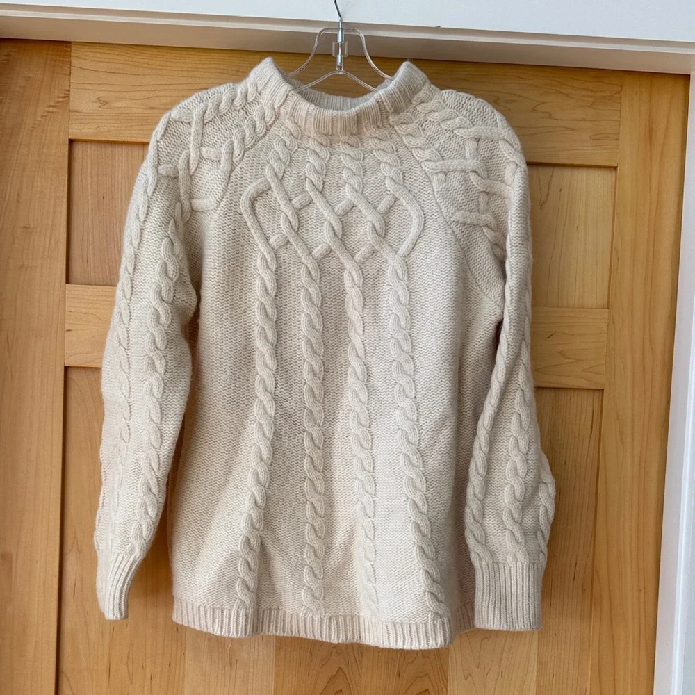 ANTONIO MELANI Cream Cable Knit Turtleneck Sweater - Picture 1 of 6